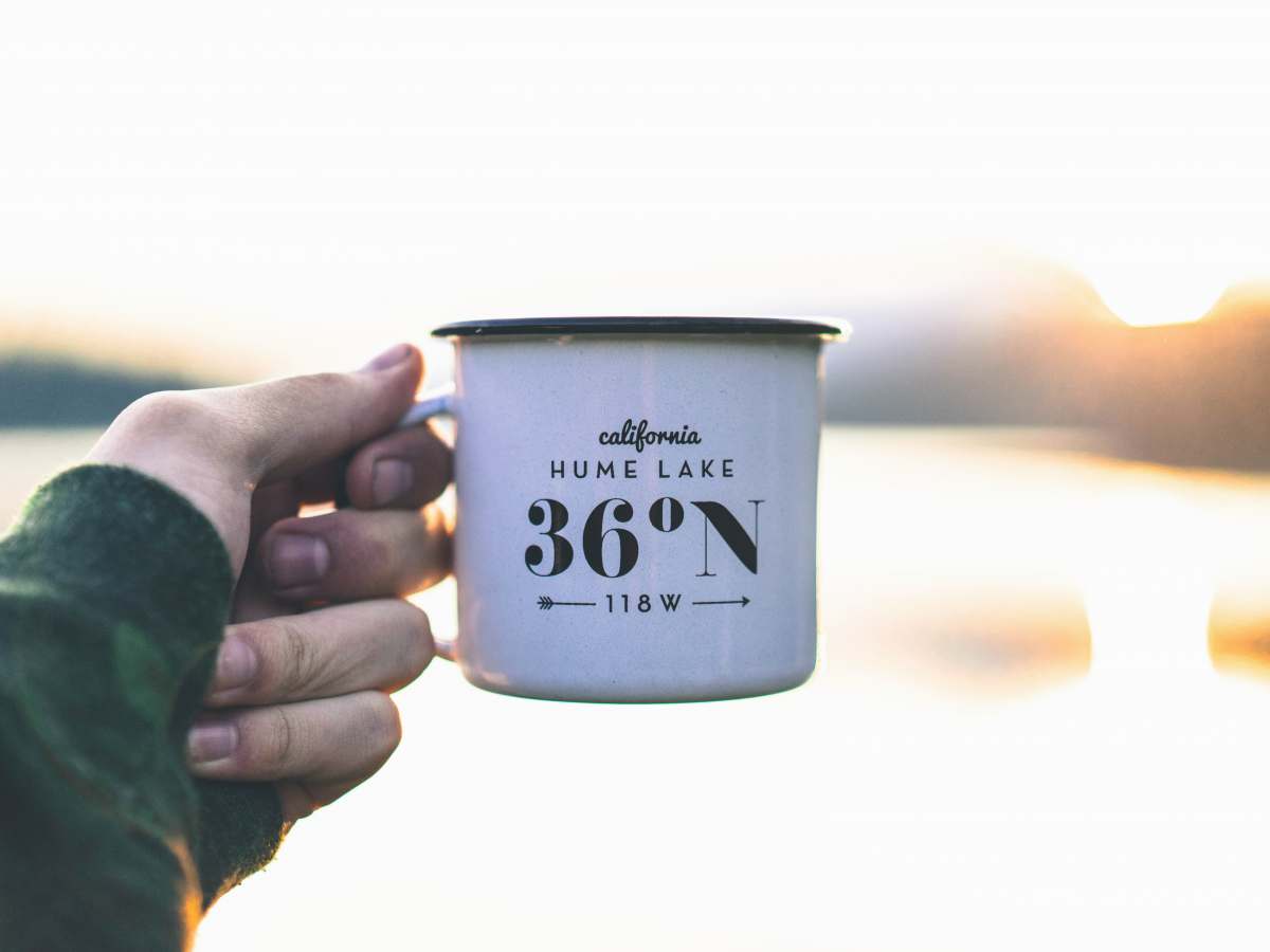 hume lake white and black steel cup cup